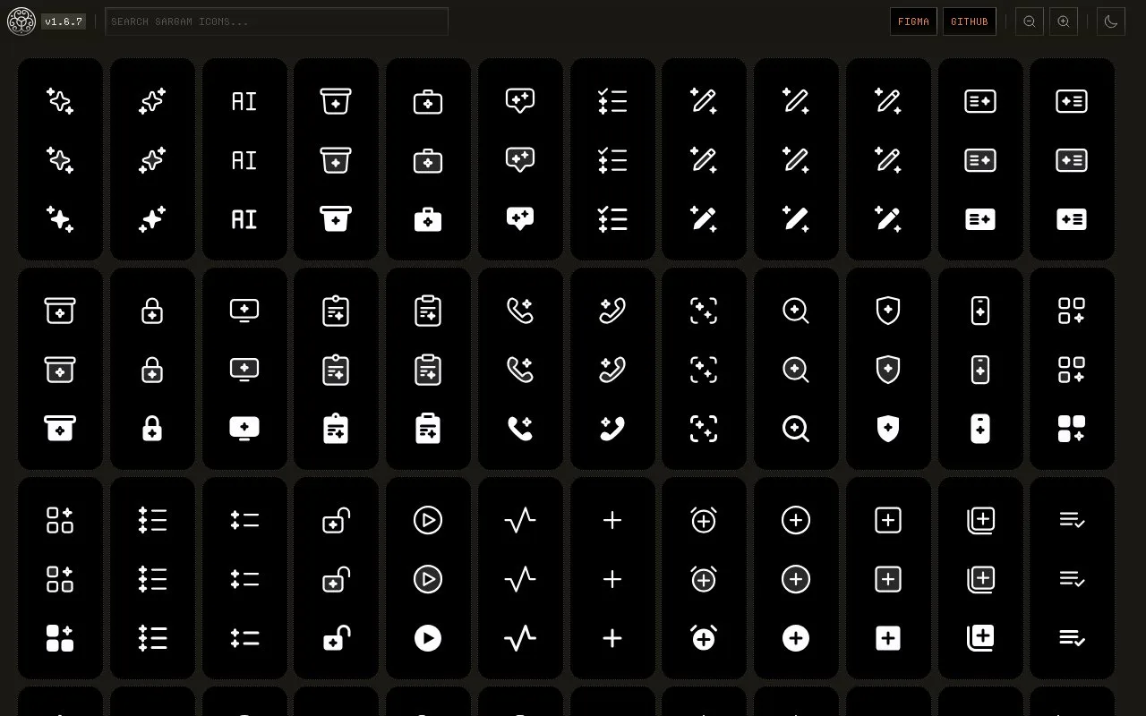 Screenshot of the Sargam Icons homepage