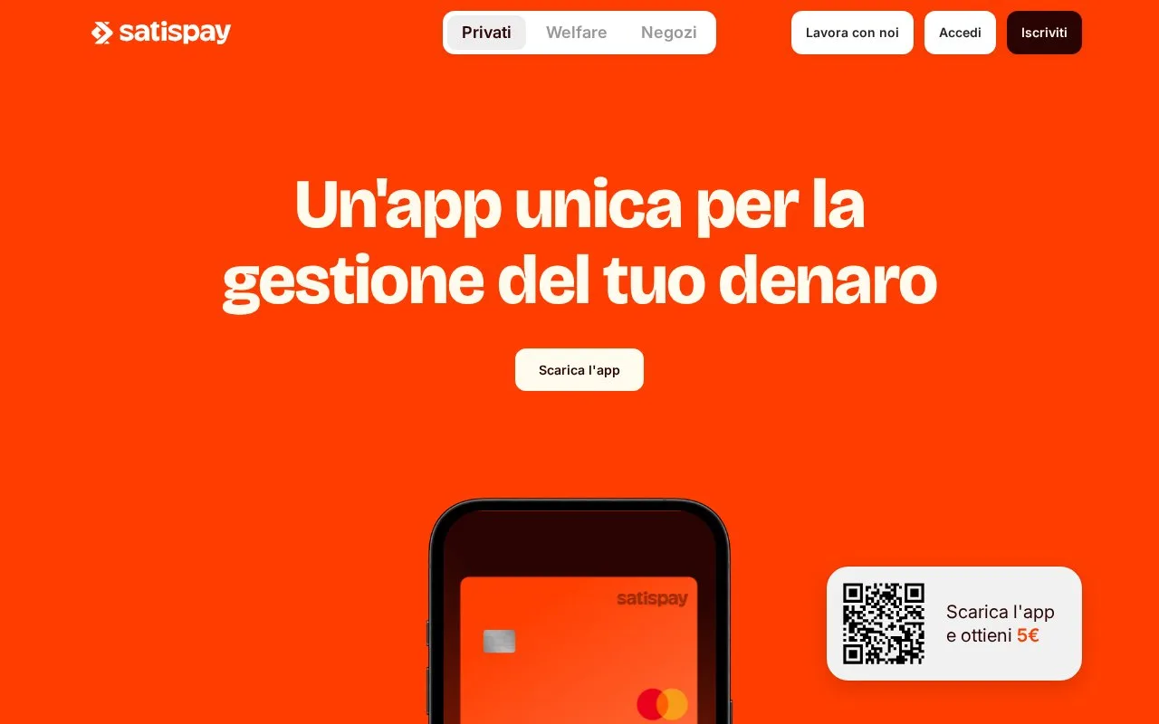 Screenshot of the Satispay homepage