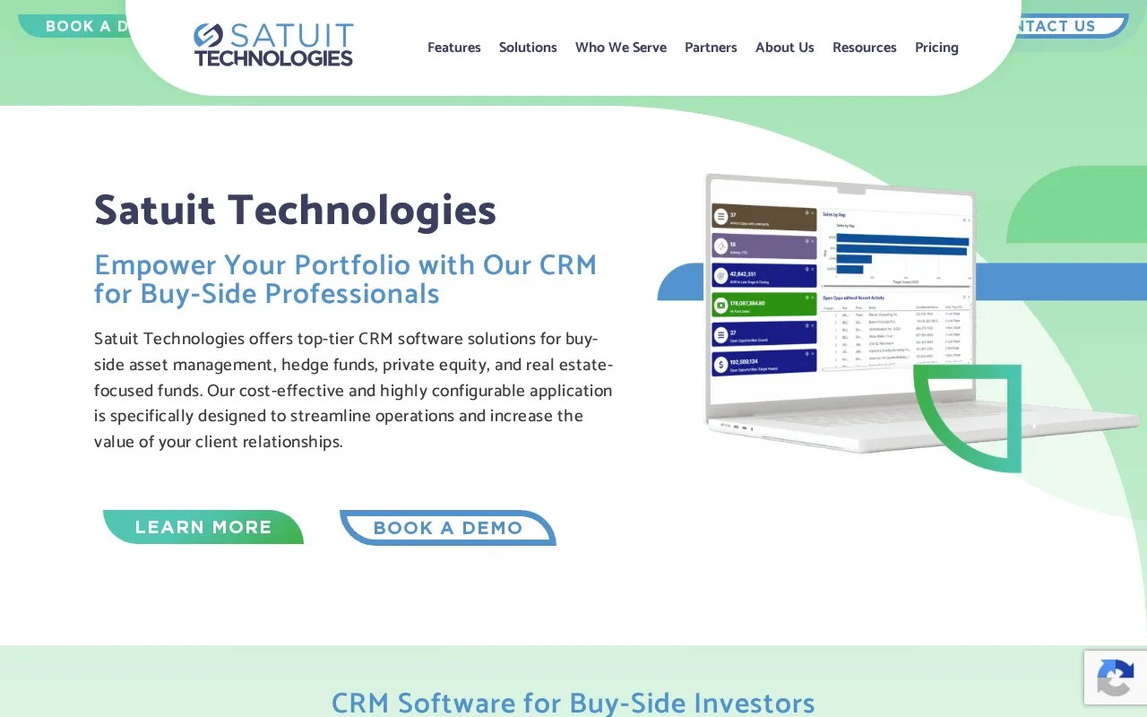 Screenshot of the SatuitCRM homepage