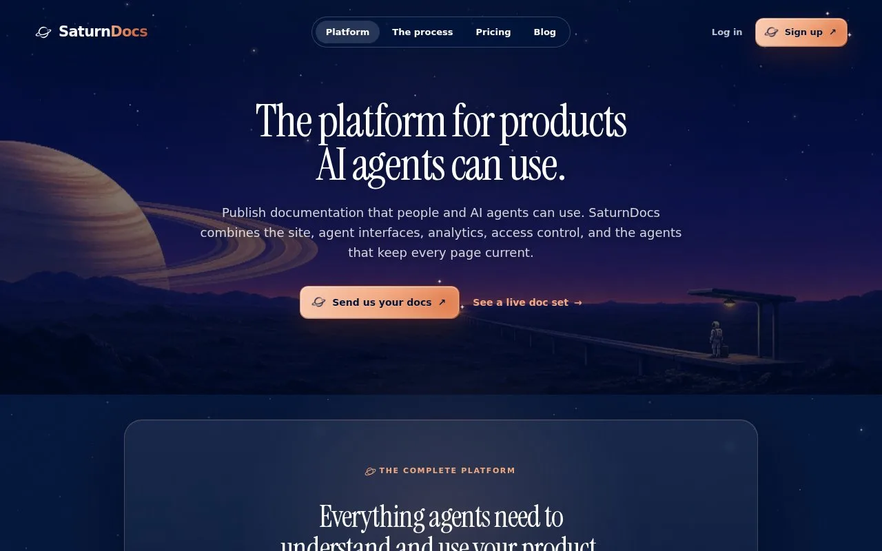 Screenshot of the SaturnDocs homepage