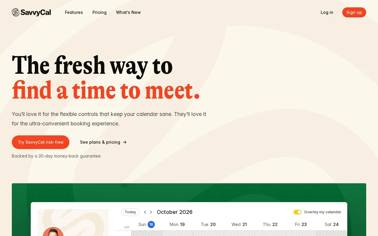 Screenshot of the SavvyCal homepage