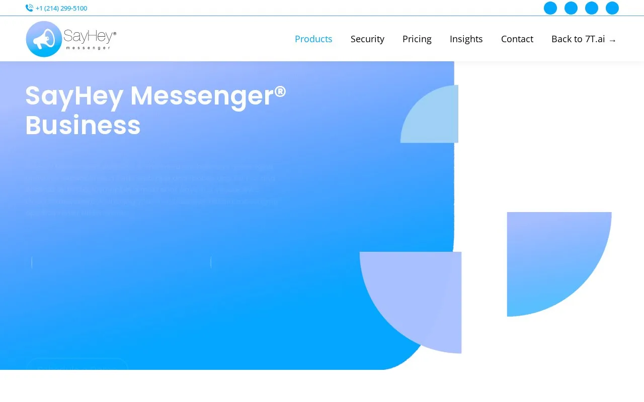 Screenshot of the SayHey Messenger Business homepage