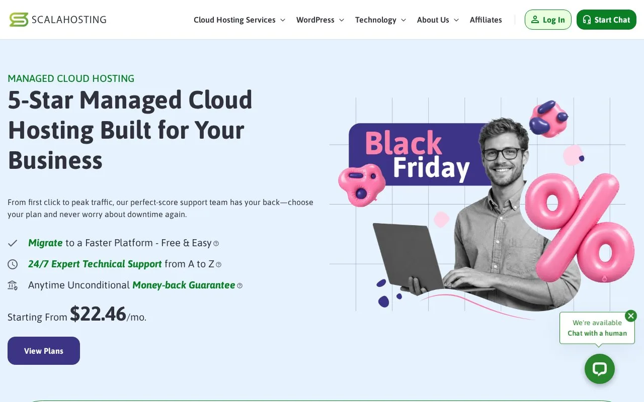 Screenshot of the ScalaHosting Managed Cloud VPS homepage