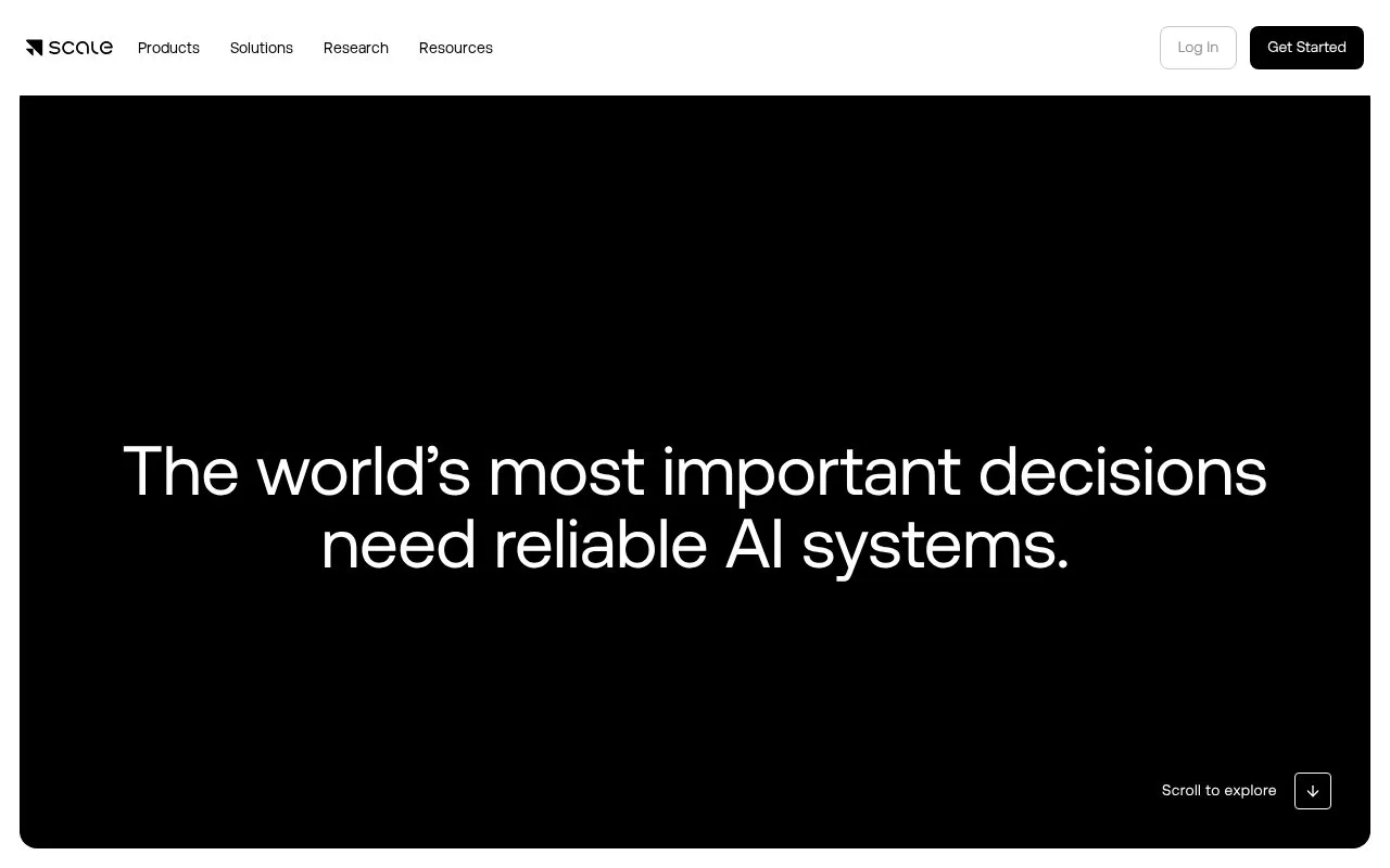 Screenshot of the Scale AI homepage