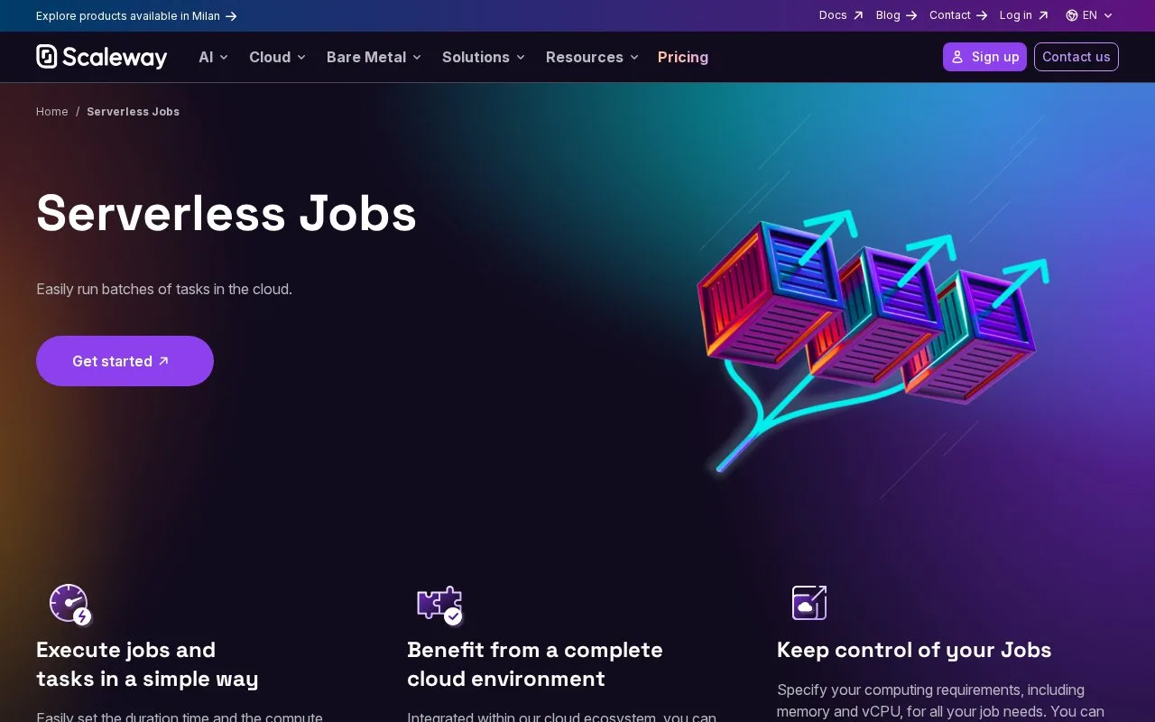 Screenshot of the Scaleway Serverless Jobs homepage