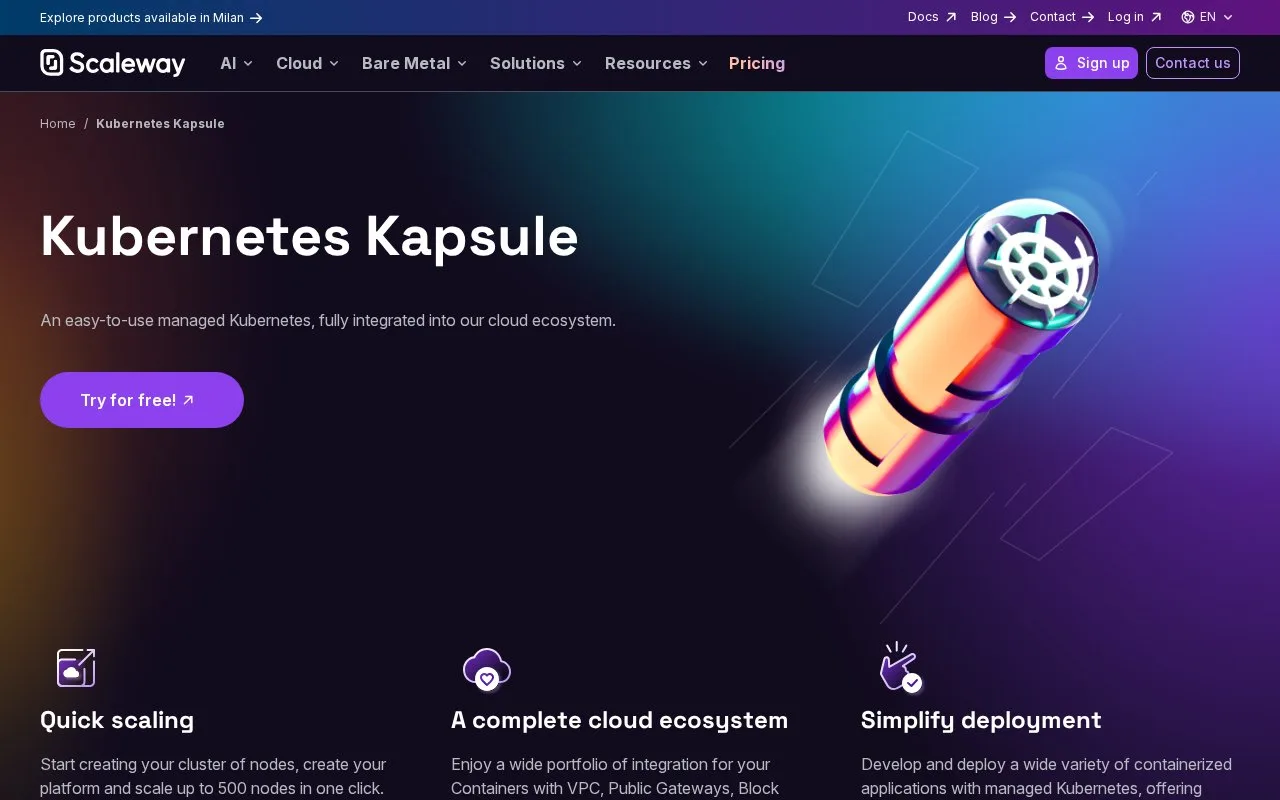 Screenshot of the Kubernetes Kapsule homepage
