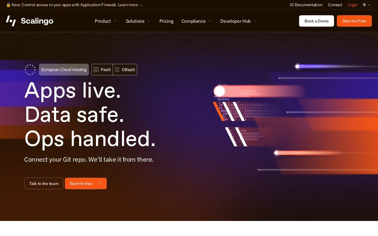 Screenshot of the Scalingo homepage
