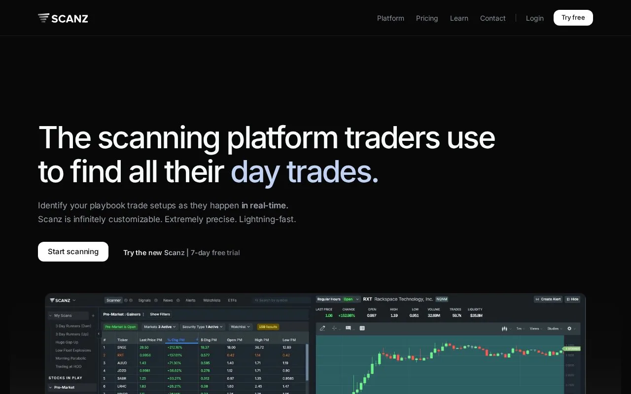 Screenshot of the Scanz homepage
