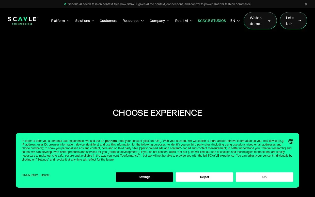 Screenshot of the SCAYLE homepage