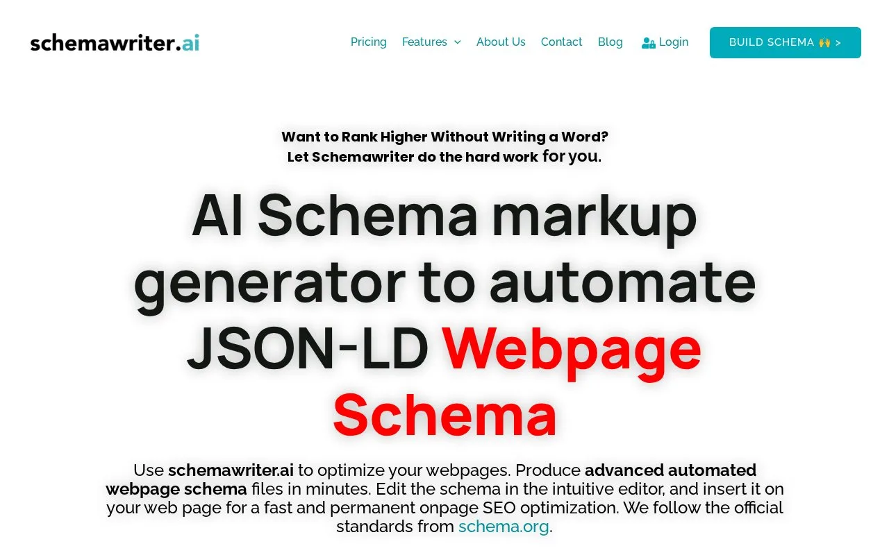 Screenshot of the Schemawriter.ai homepage
