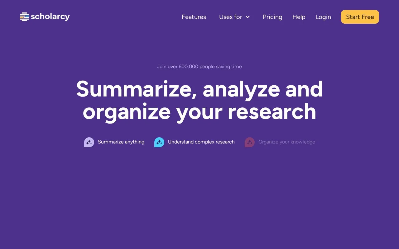 Screenshot of the Scholarcy homepage