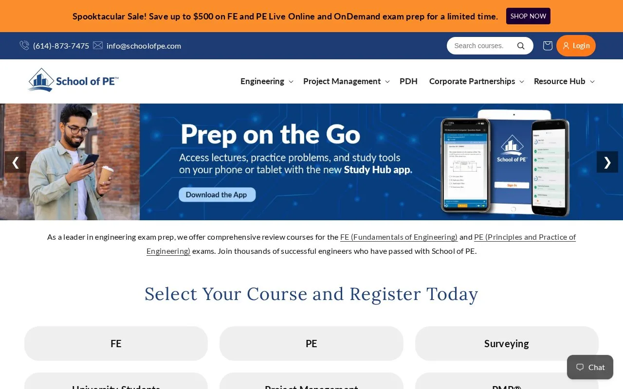 Screenshot of the School of PE homepage