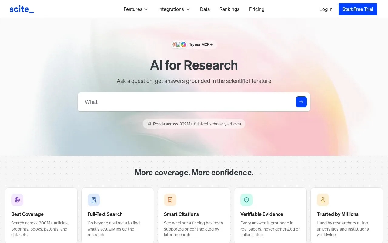 Screenshot of the Scite homepage