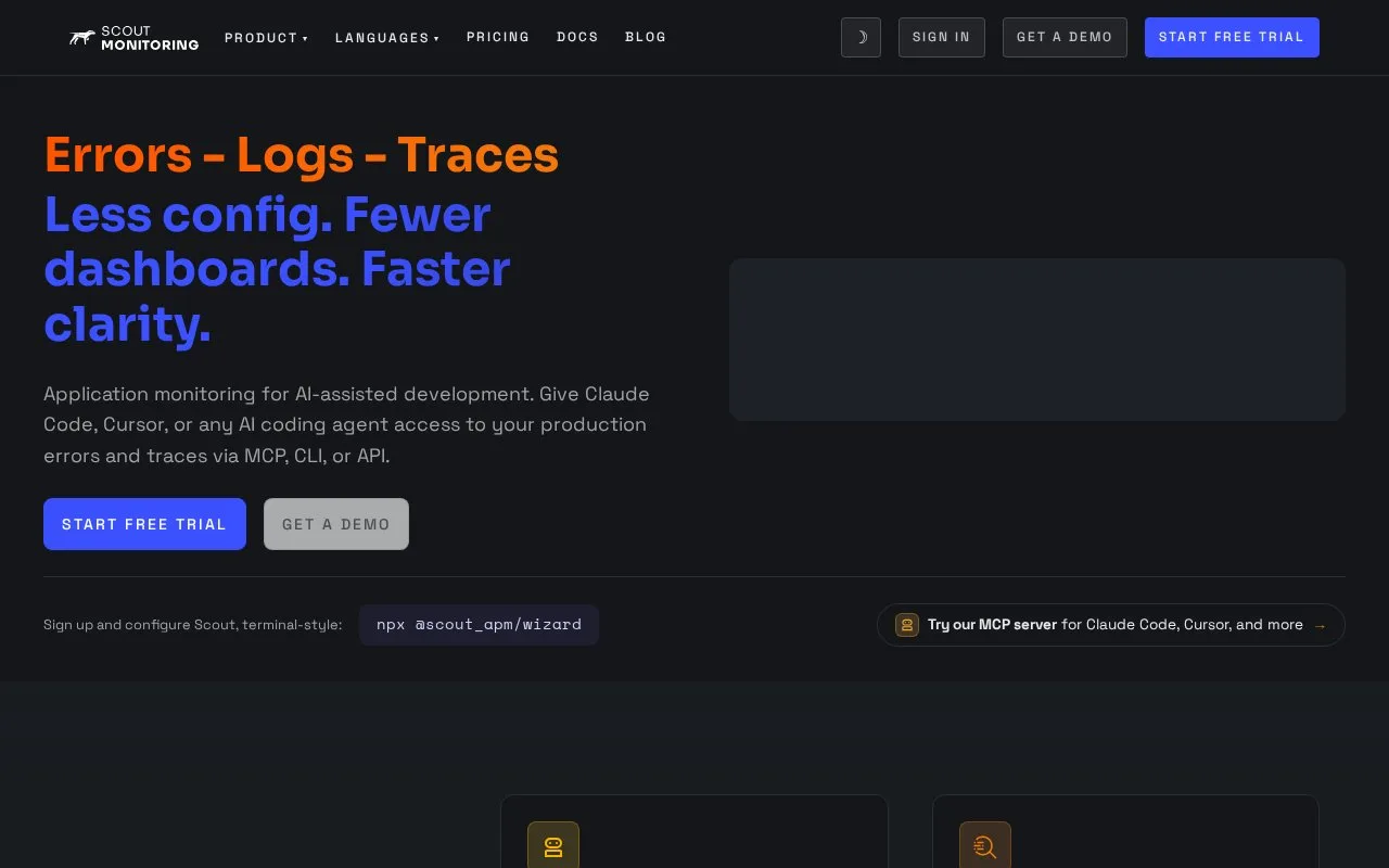 Screenshot of the Scout Monitoring homepage