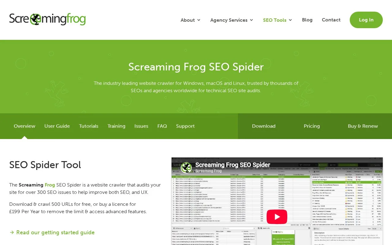 Screenshot of the Screaming Frog SEO Spider homepage