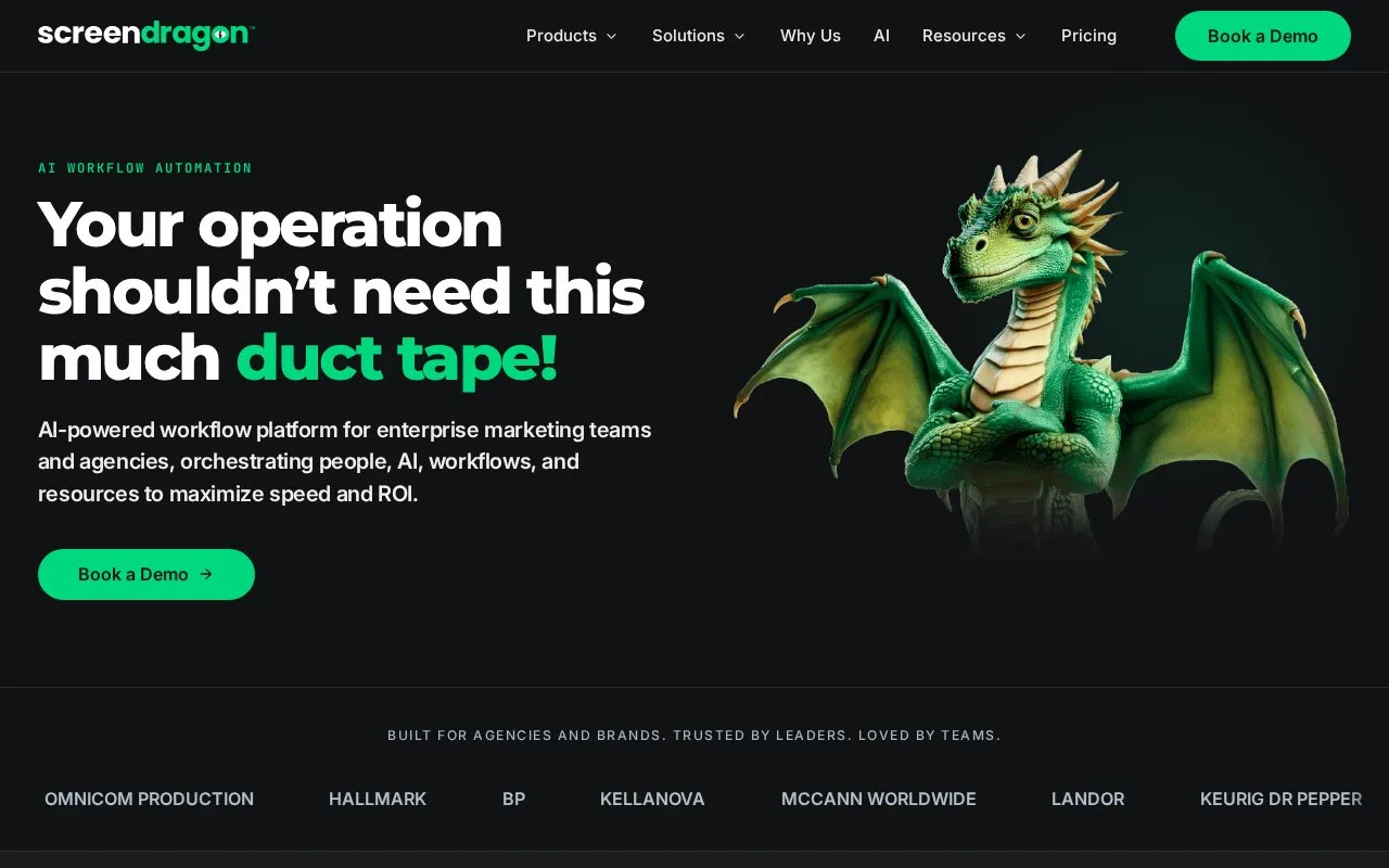 Screenshot of the Screendragon homepage