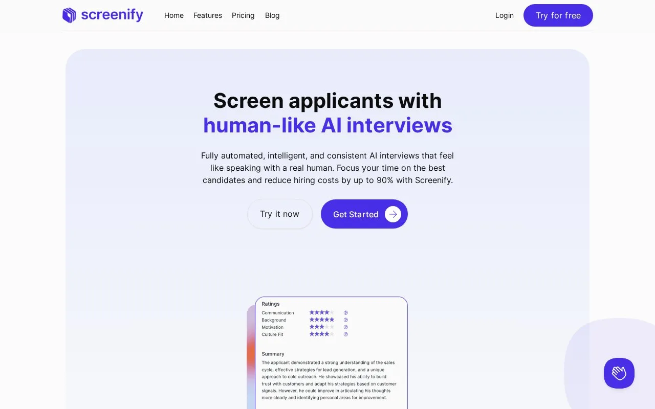 Screenshot of the Screenify homepage