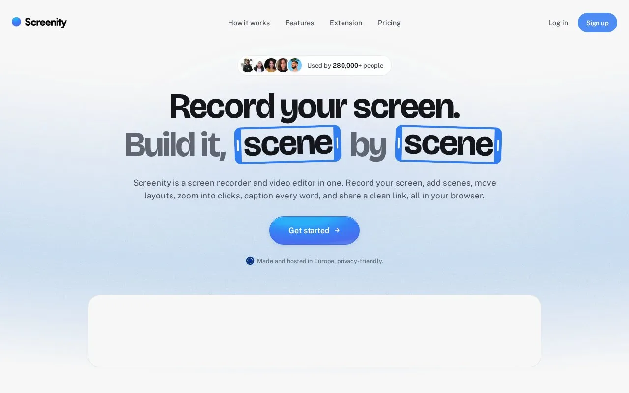 Screenshot of the Screenity homepage