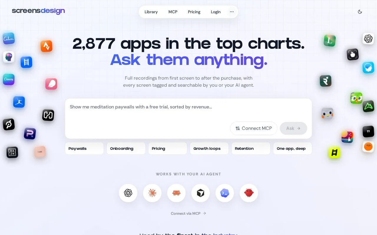 Screenshot of the ScreensDesign homepage