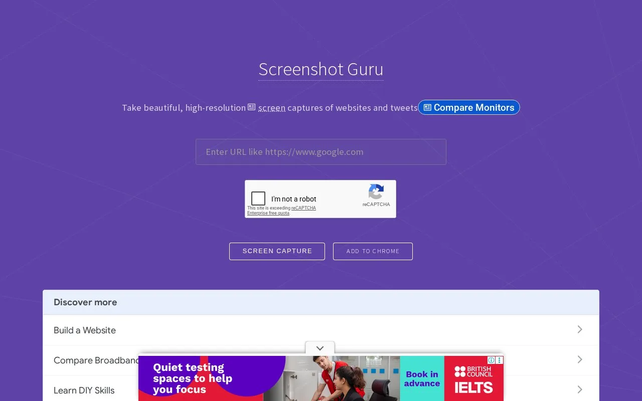 Screenshot of the Screenshot Guru homepage