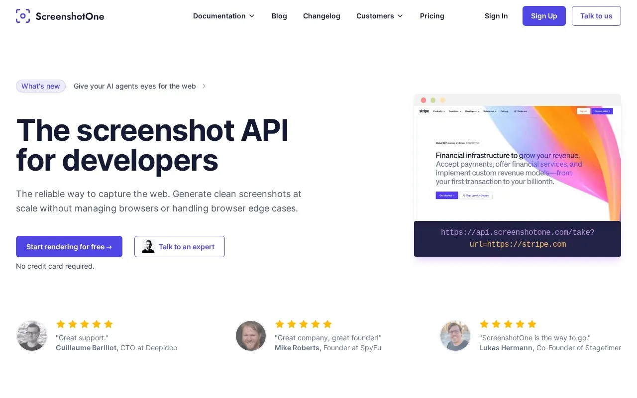Screenshot of the ScreenshotOne API homepage
