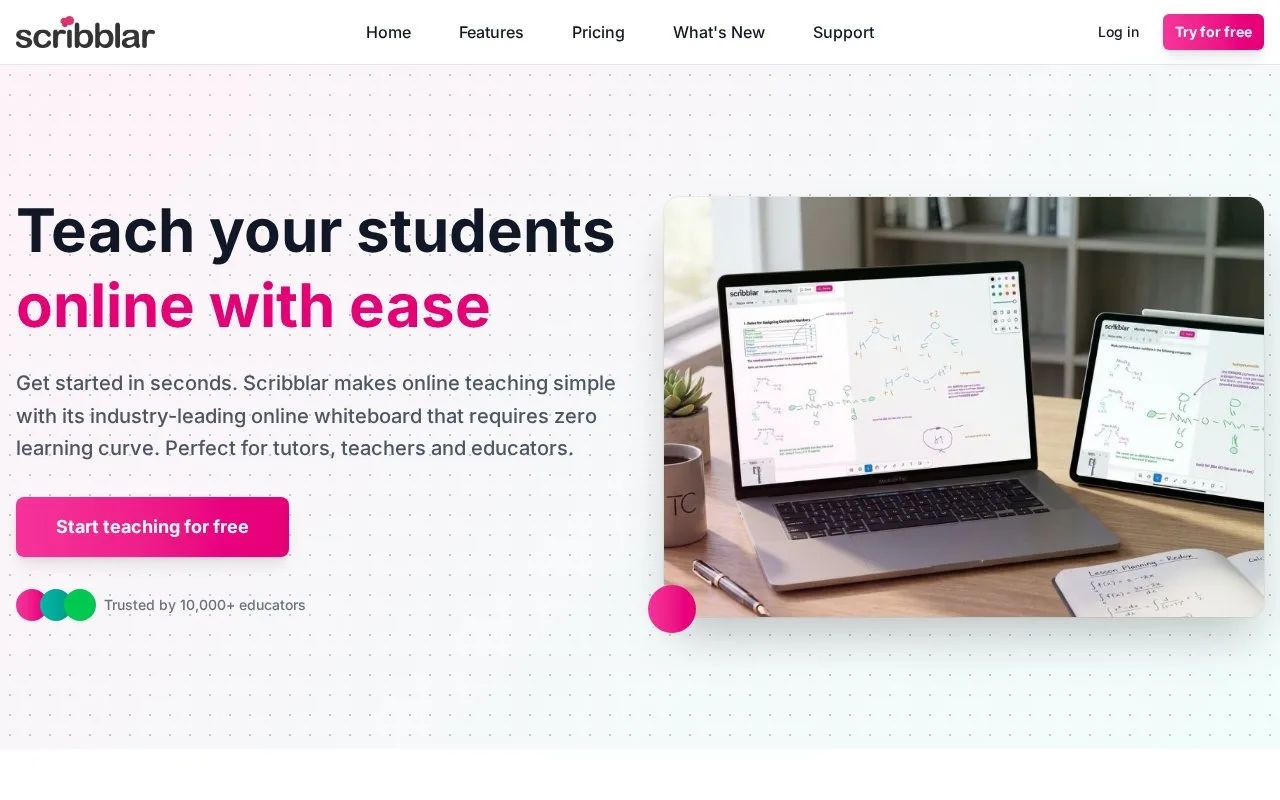 Screenshot of the Scribblar homepage