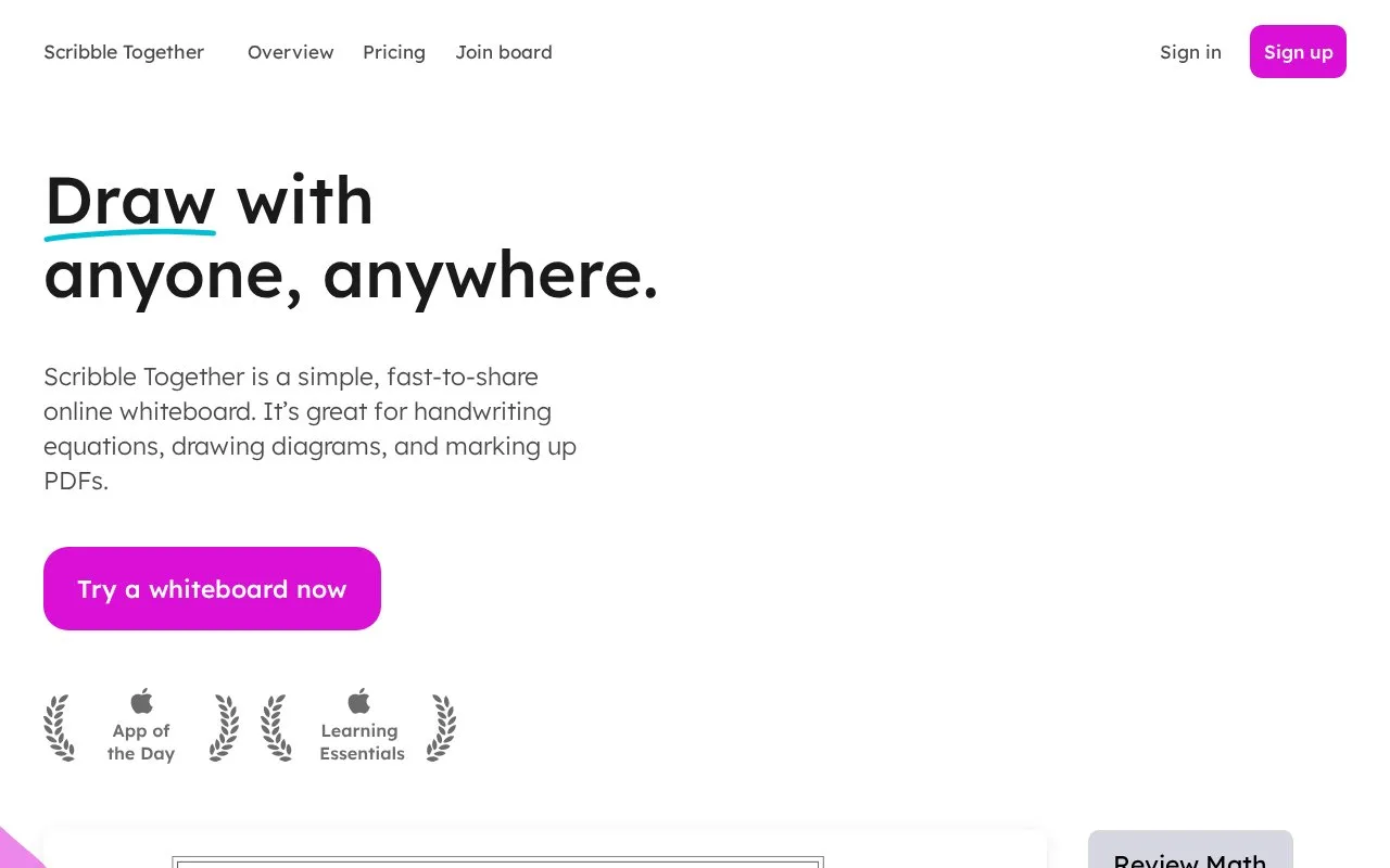 Screenshot of the Scribble Together homepage