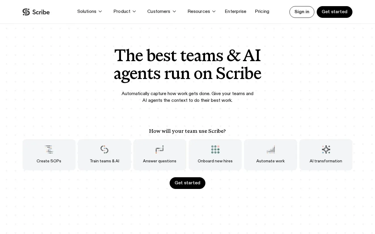 Screenshot of the Scribe homepage