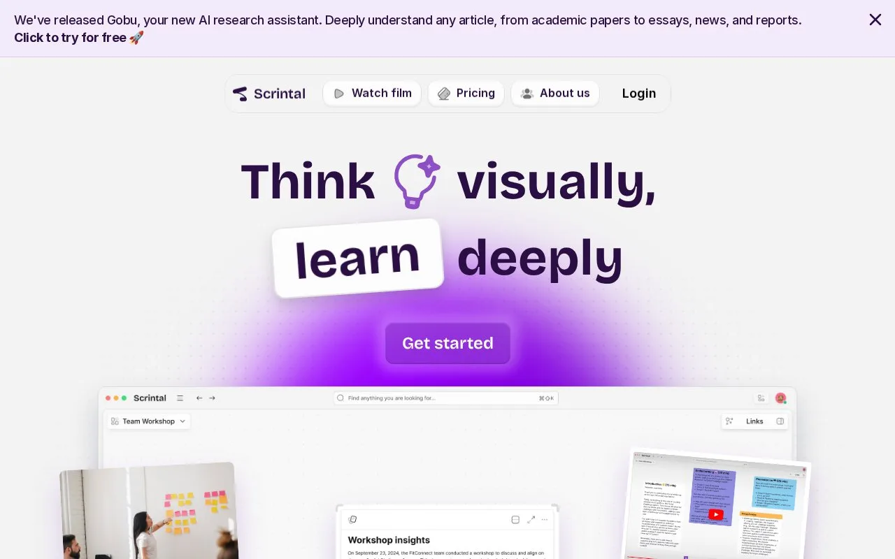 Screenshot of the Scrintal homepage