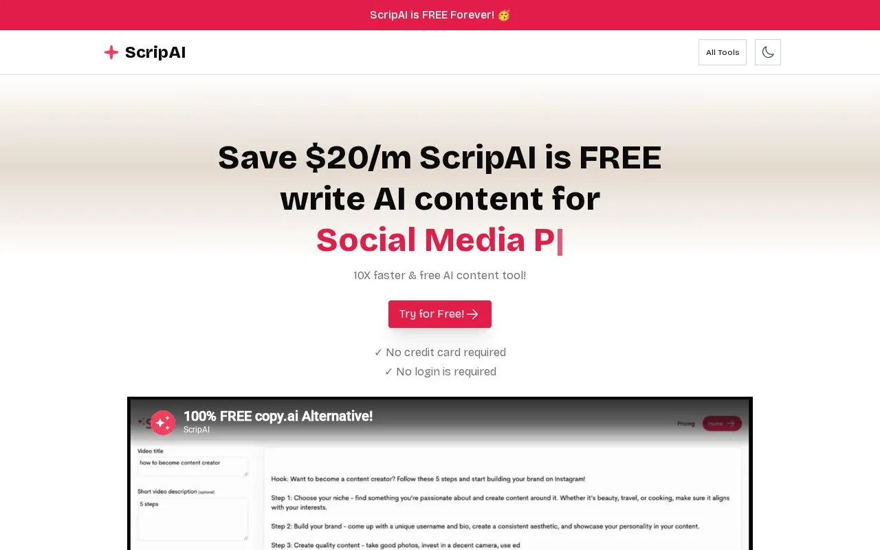 Screenshot of the ScripAI homepage