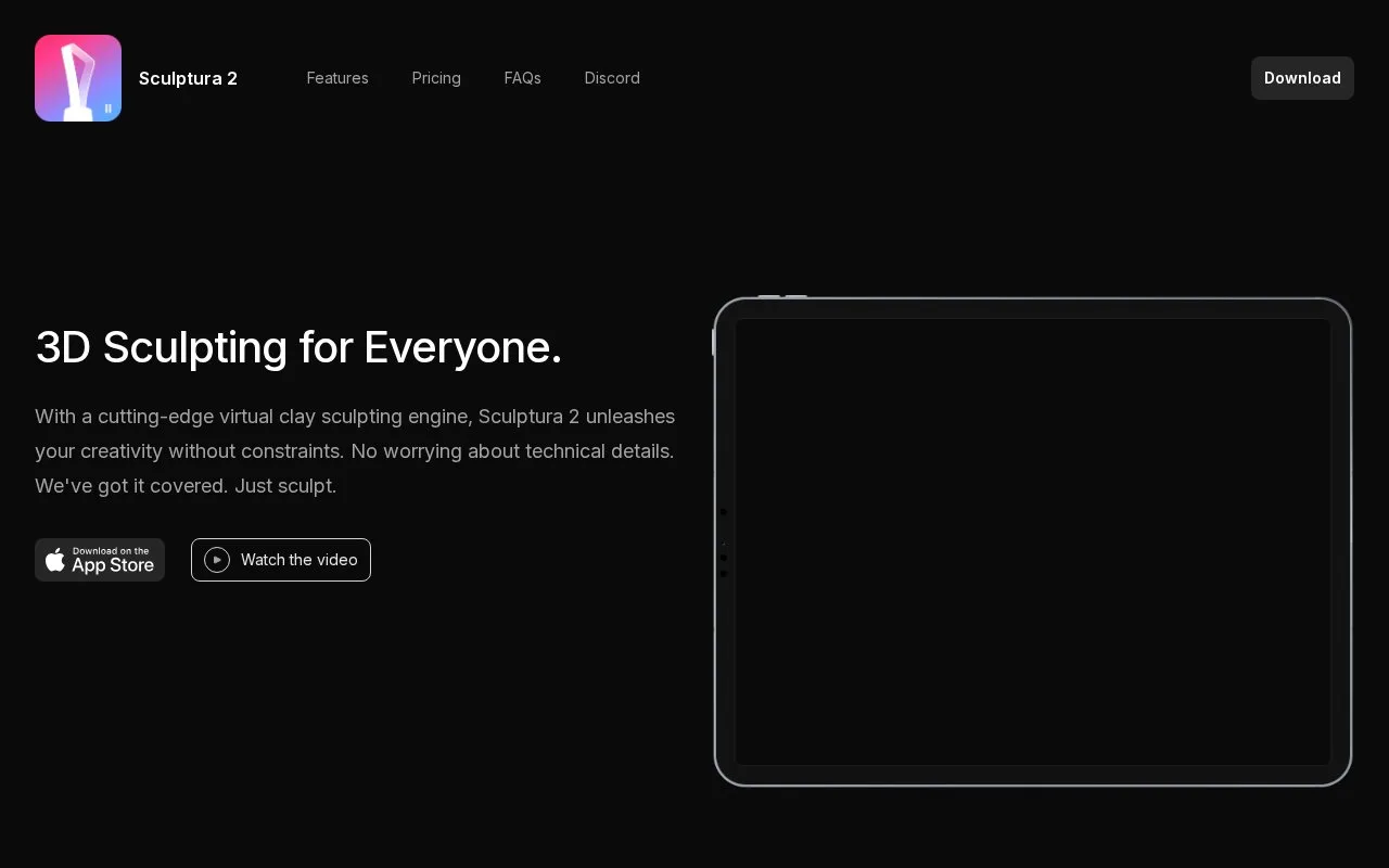 Screenshot of the Sculptura 2 homepage