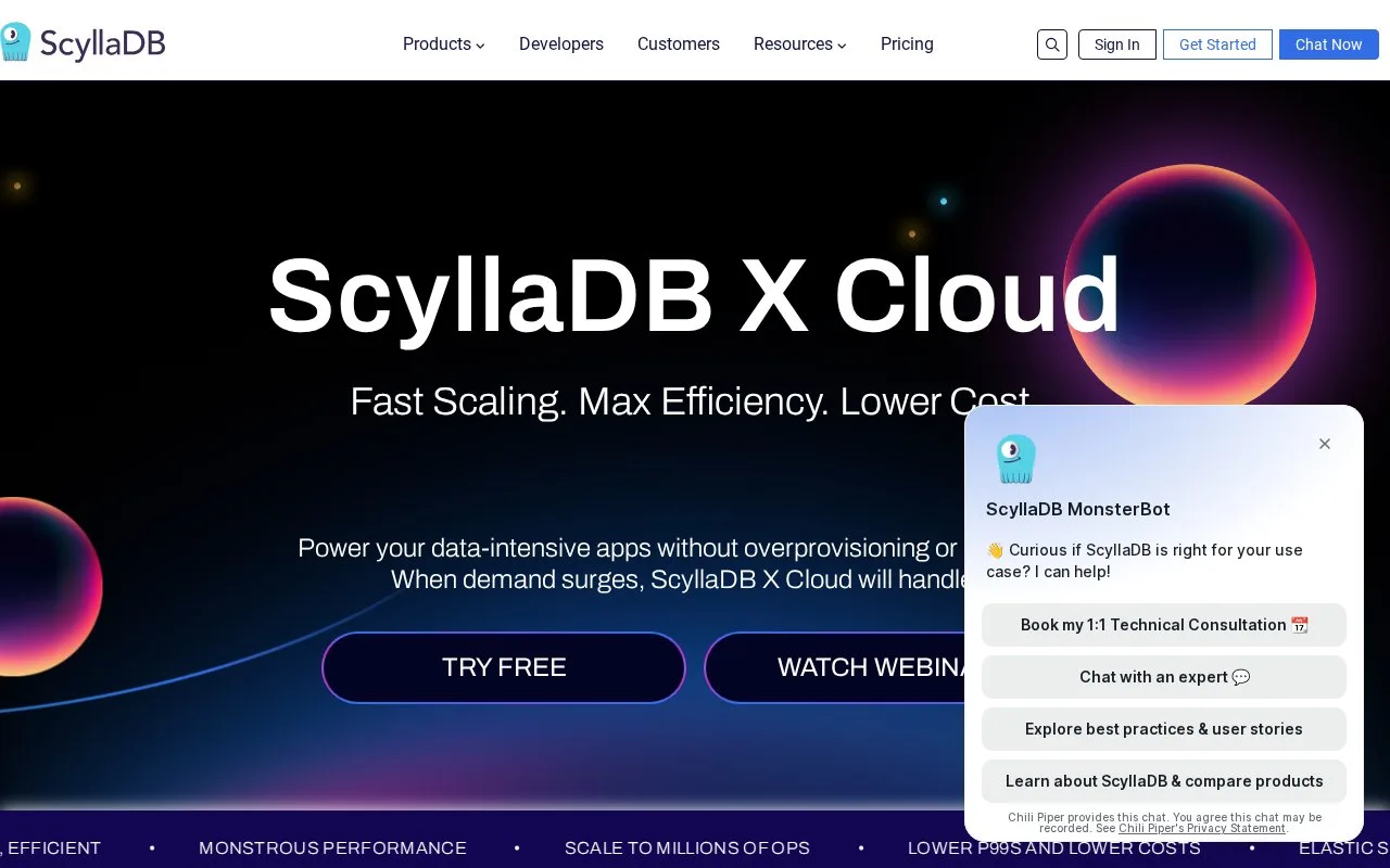 Screenshot of the ScyllaDB X Cloud homepage