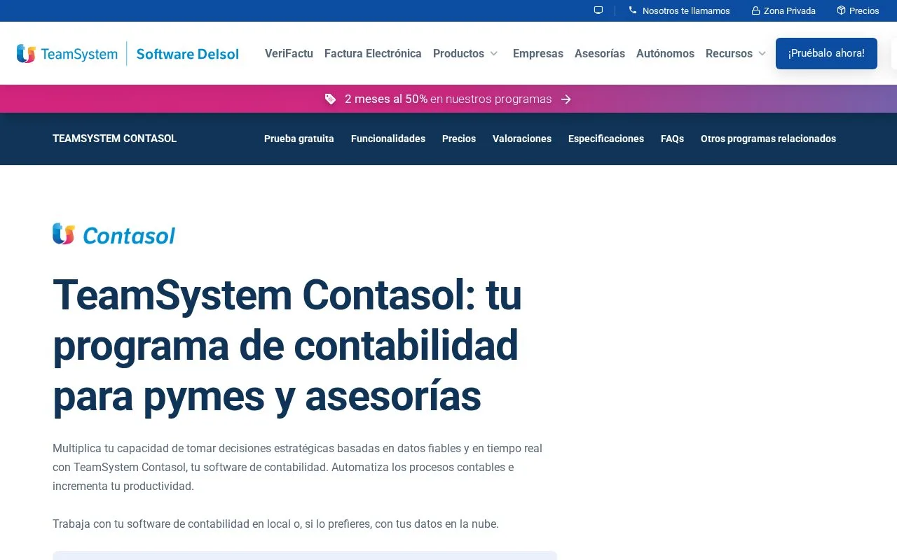 Screenshot of the TeamSystem Contasol homepage