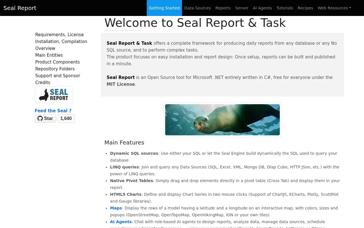 Screenshot of the Seal Report homepage