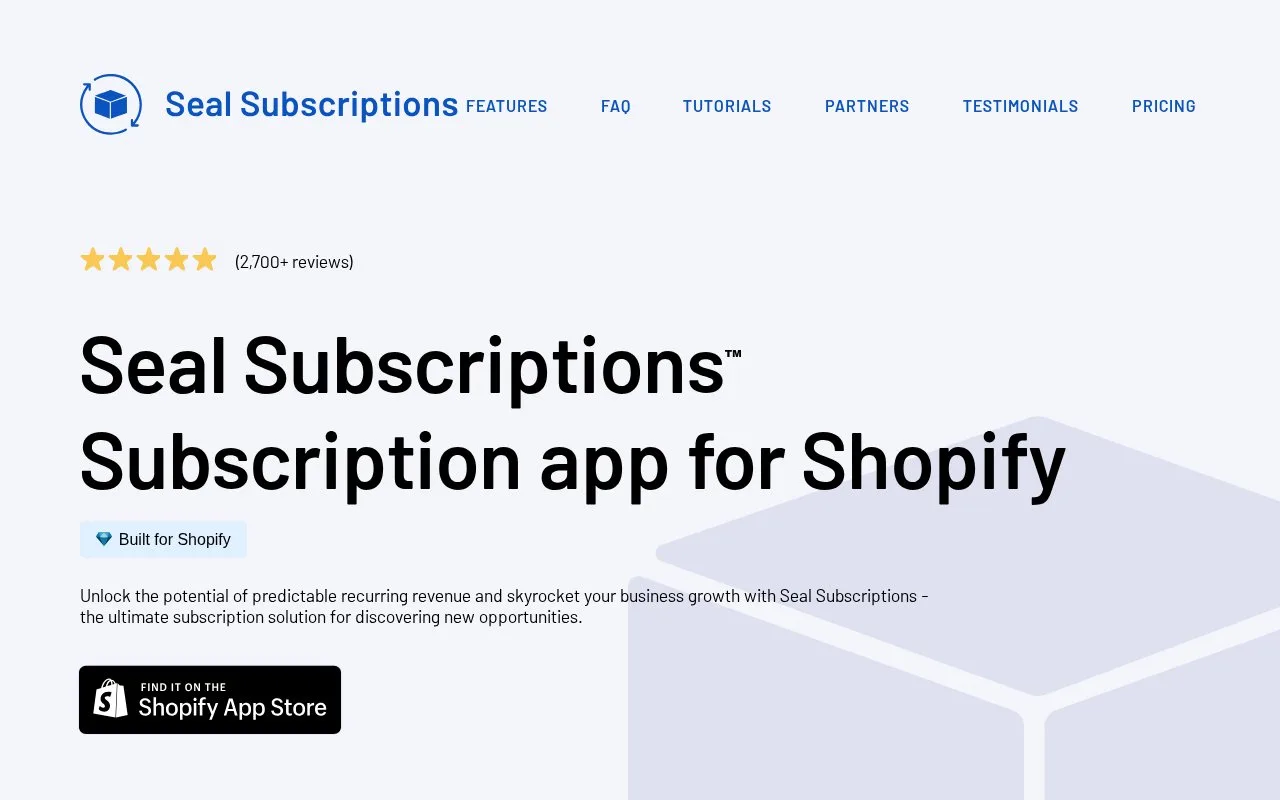 Screenshot of the Seal Subscriptions homepage