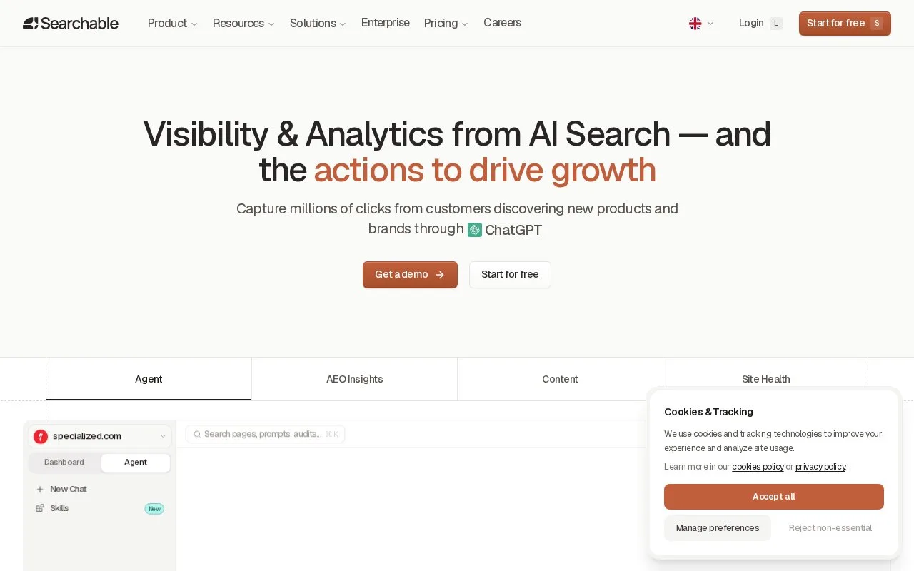 Screenshot of the Searchable homepage