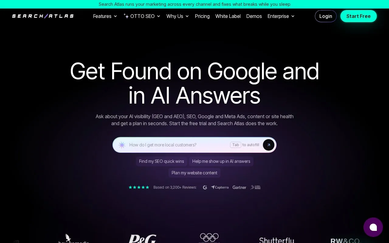Screenshot of the Search Atlas homepage