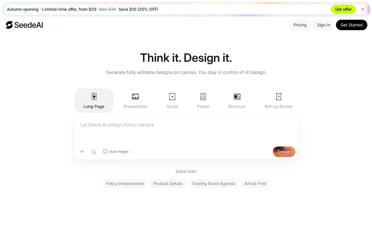 Screenshot of the Seede AI homepage