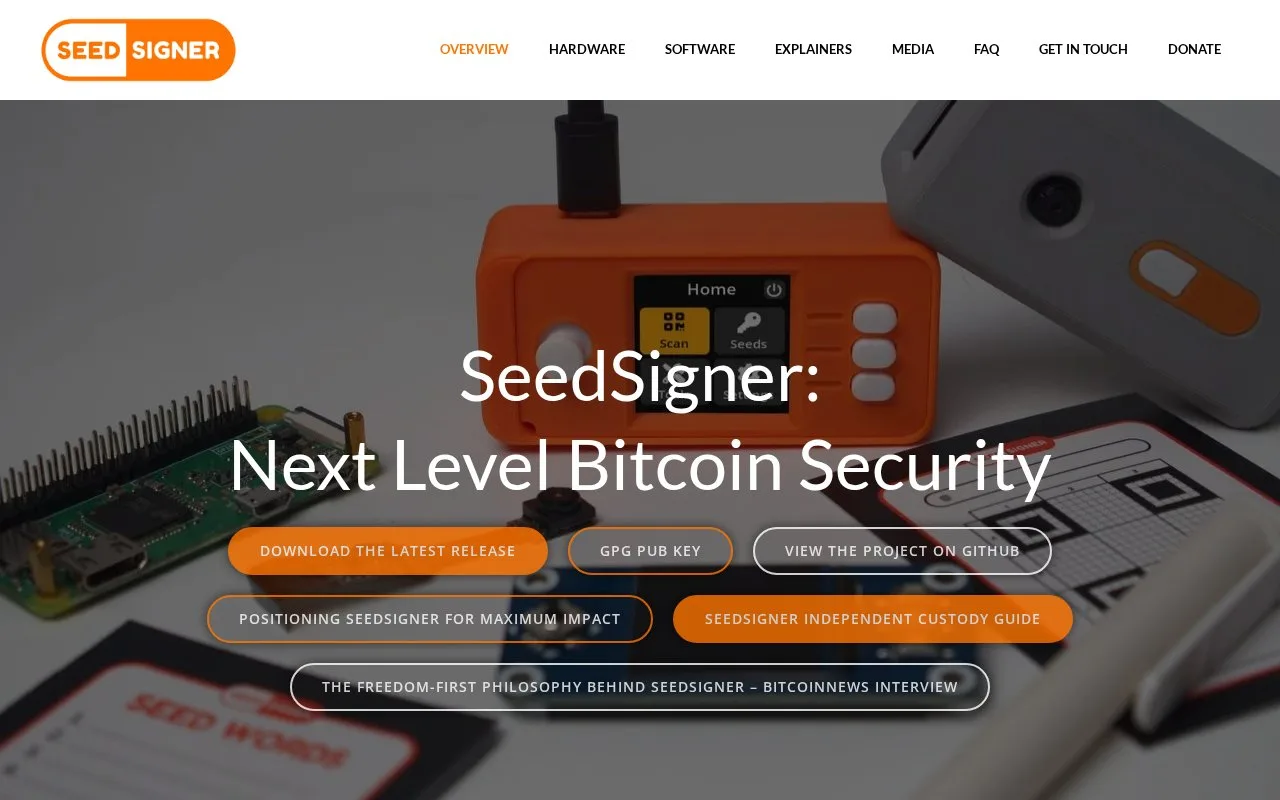 Screenshot of the SeedSigner homepage