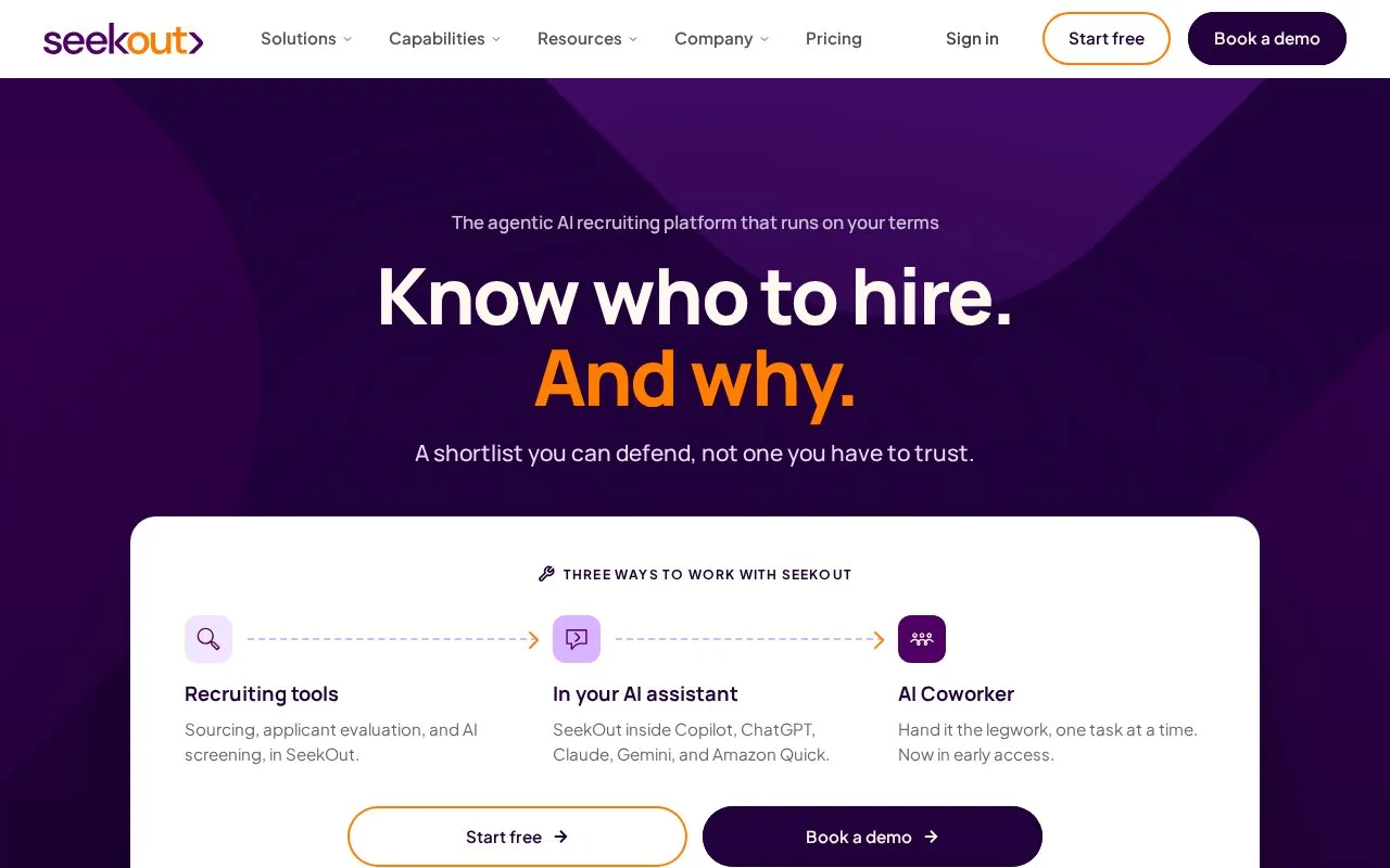 Screenshot of the SeekOut homepage