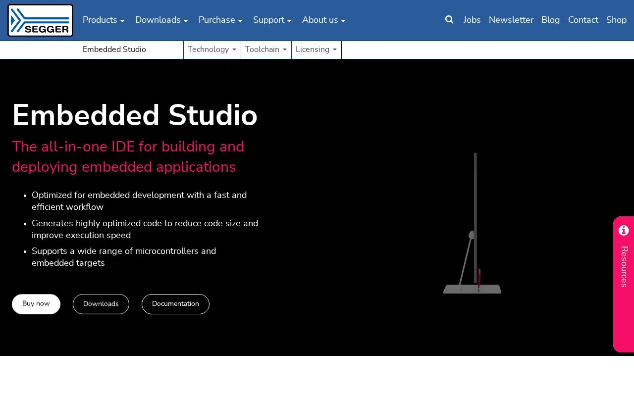 Screenshot of the SEGGER Embedded Studio homepage