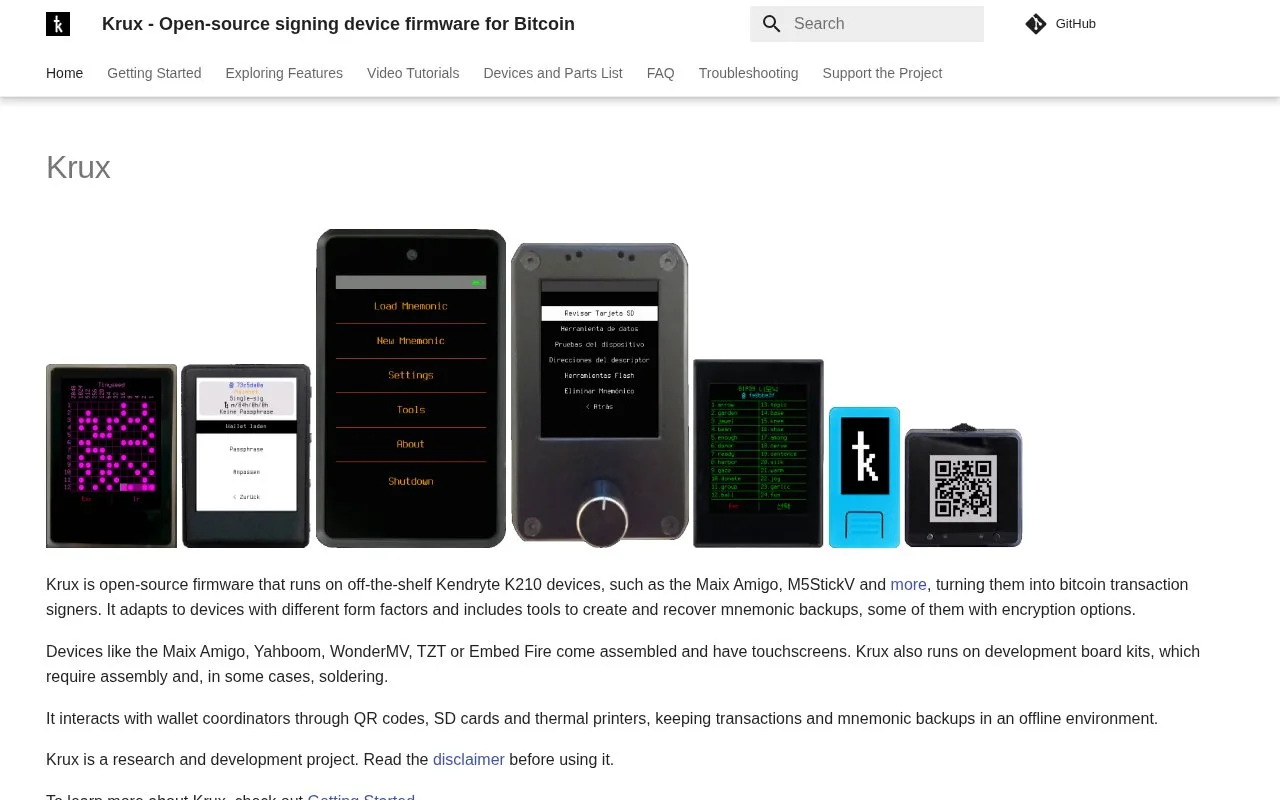 Screenshot of the Krux homepage