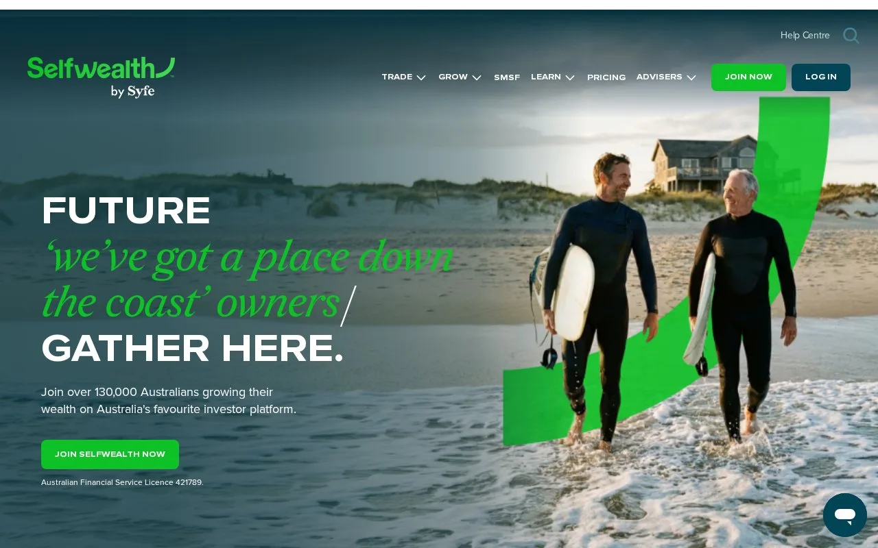 Screenshot of the Selfwealth homepage
