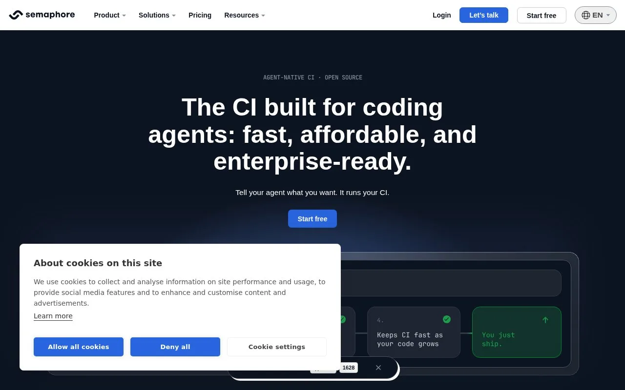 Screenshot of the Semaphore homepage