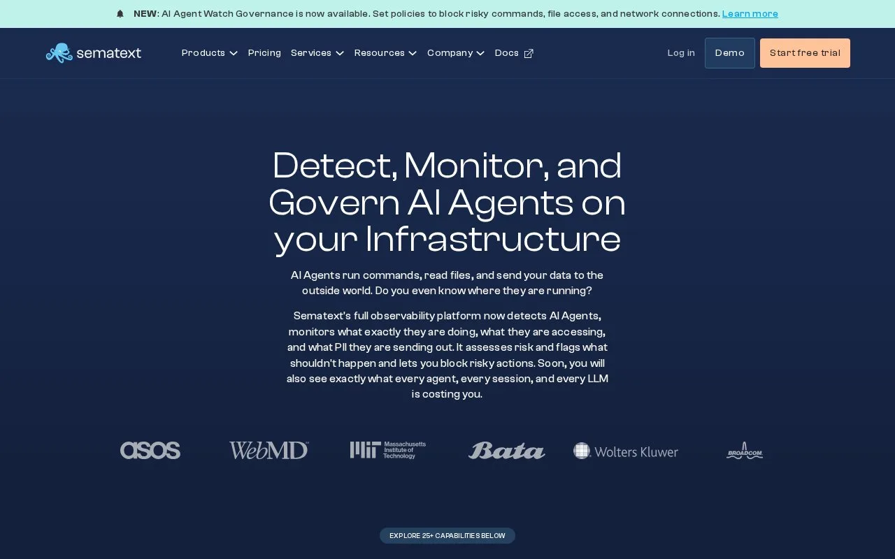 Screenshot of the Sematext Cloud homepage