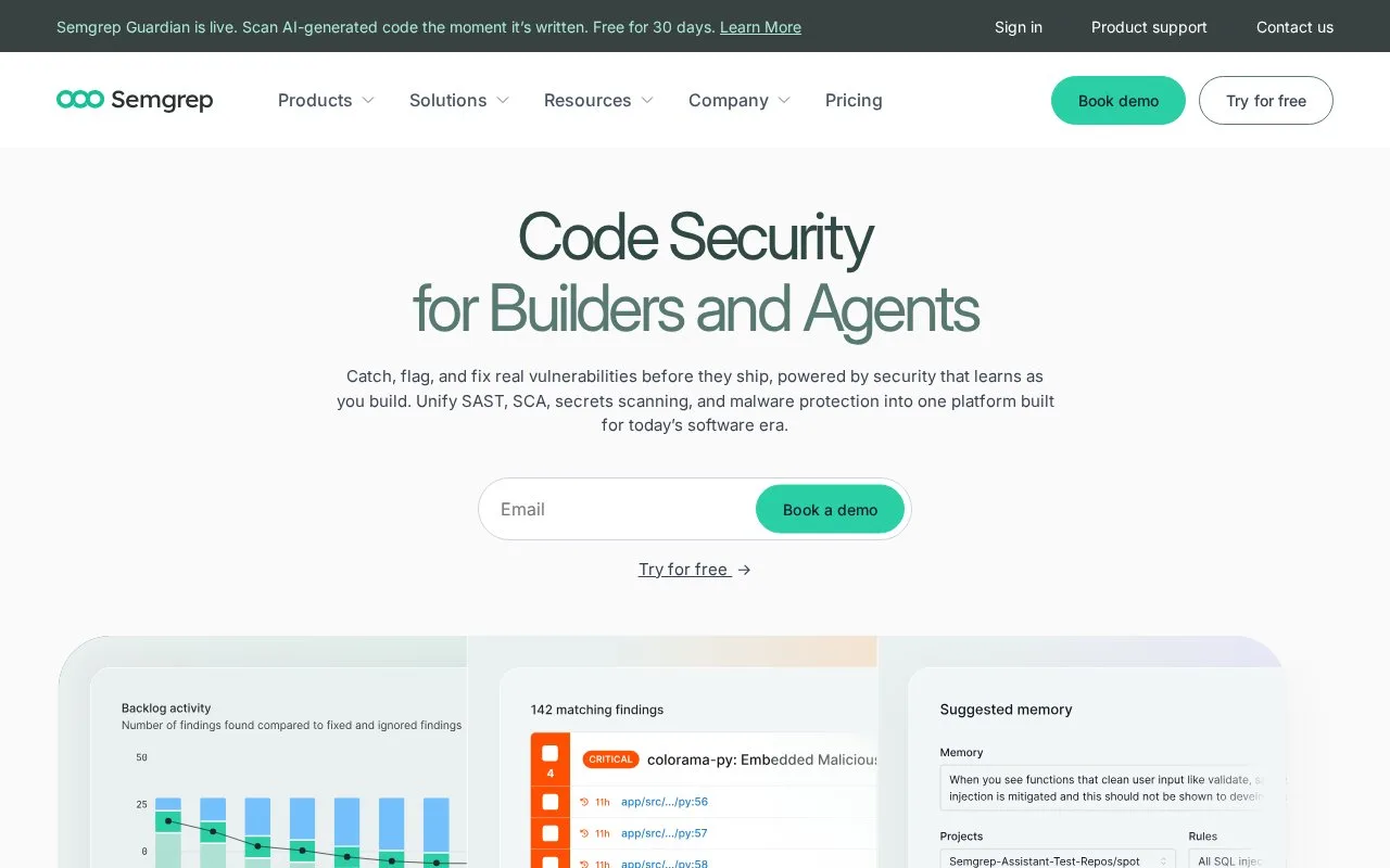 Screenshot of the Semgrep homepage