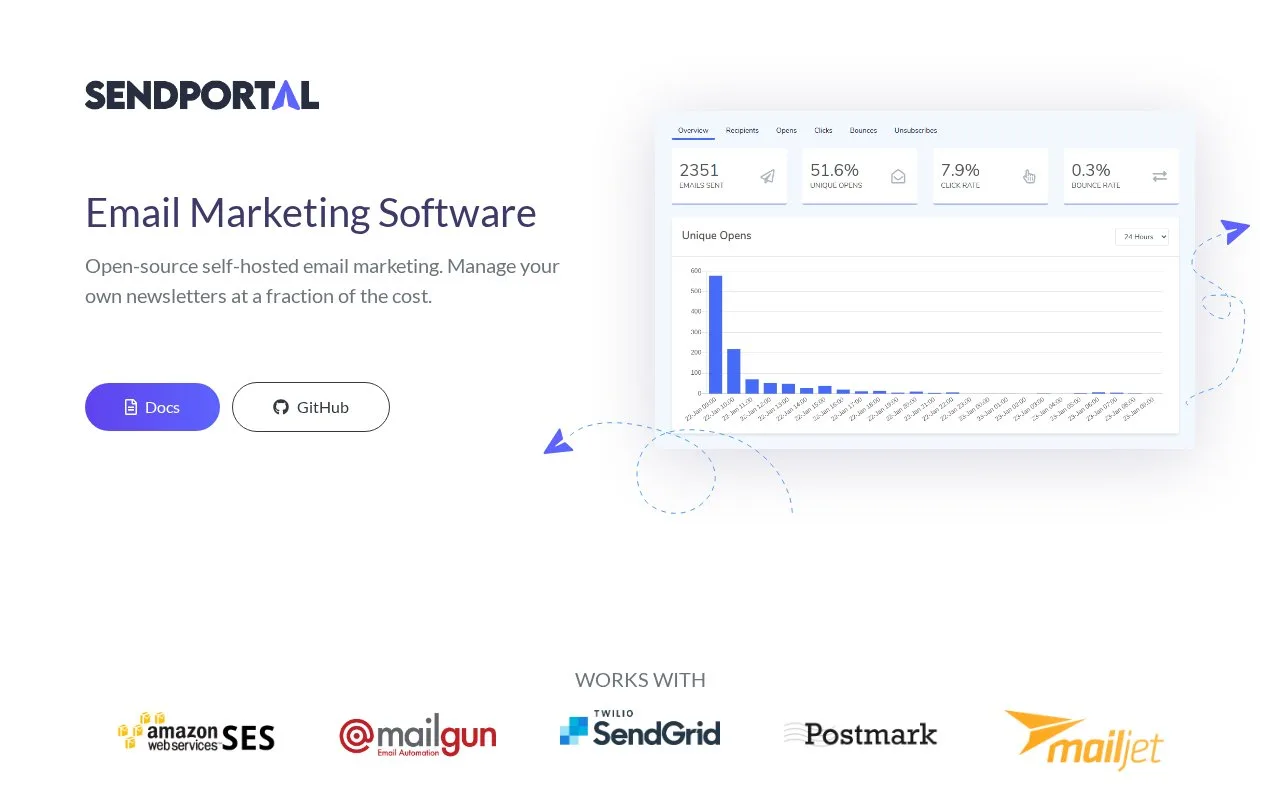 Screenshot of the SendPortal homepage