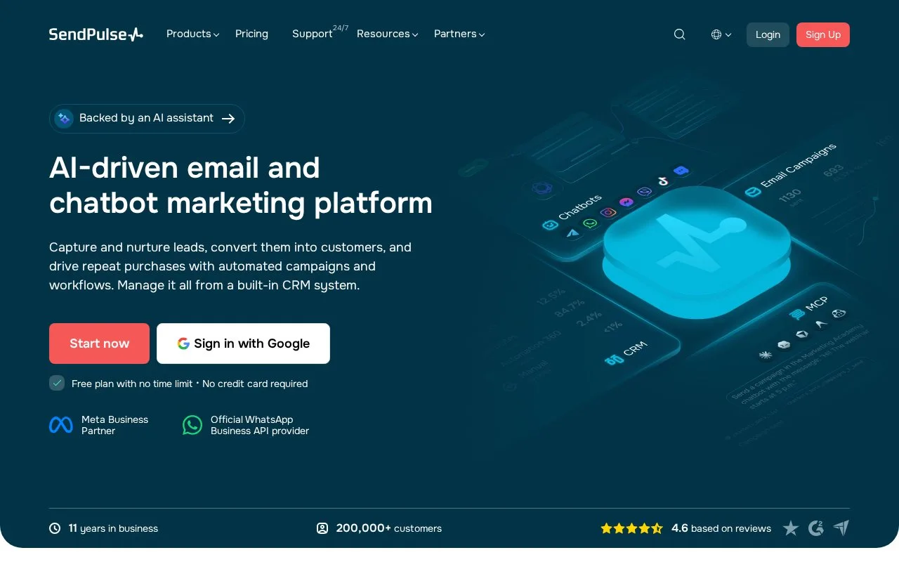 Screenshot of the SendPulse homepage