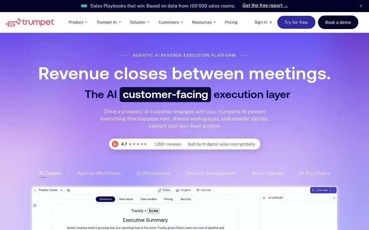 Screenshot of the Trumpet homepage