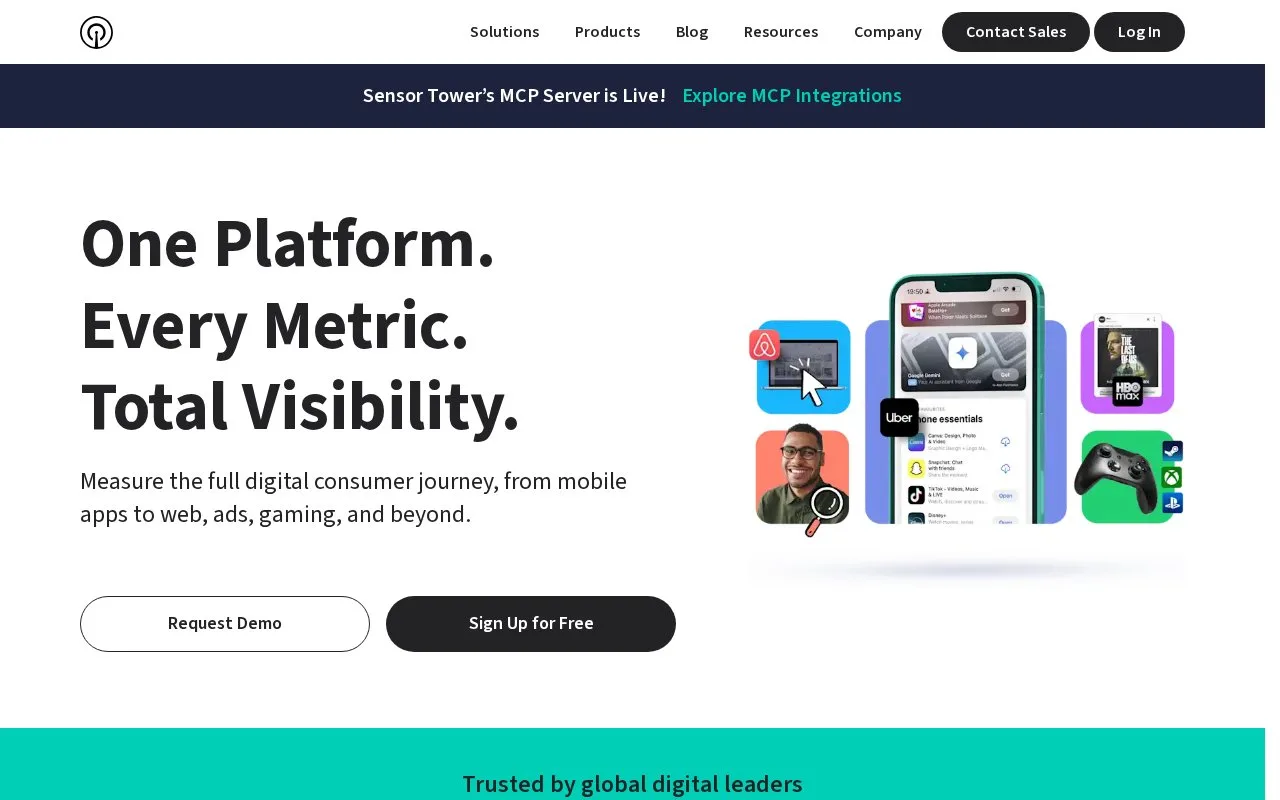 Screenshot of the Sensor Tower homepage